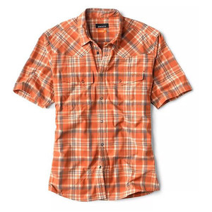 Orvis Western Stretch Plaid Short Sleeve Shirt Men's in Bourbon